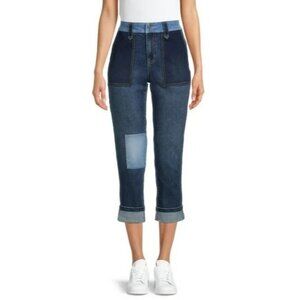 Time and Tru Women’s Patchwork Jeans Size 14 Blue Stretch Denim Casual Pants